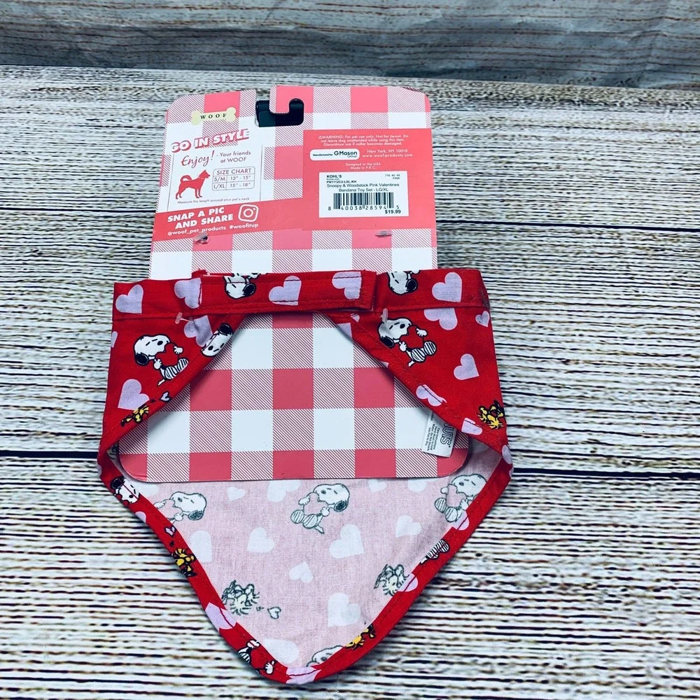 Peanuts Snoopy Valentine Bandana Toy Set L/XL Dog‎ Puppy Pet Gift NEW